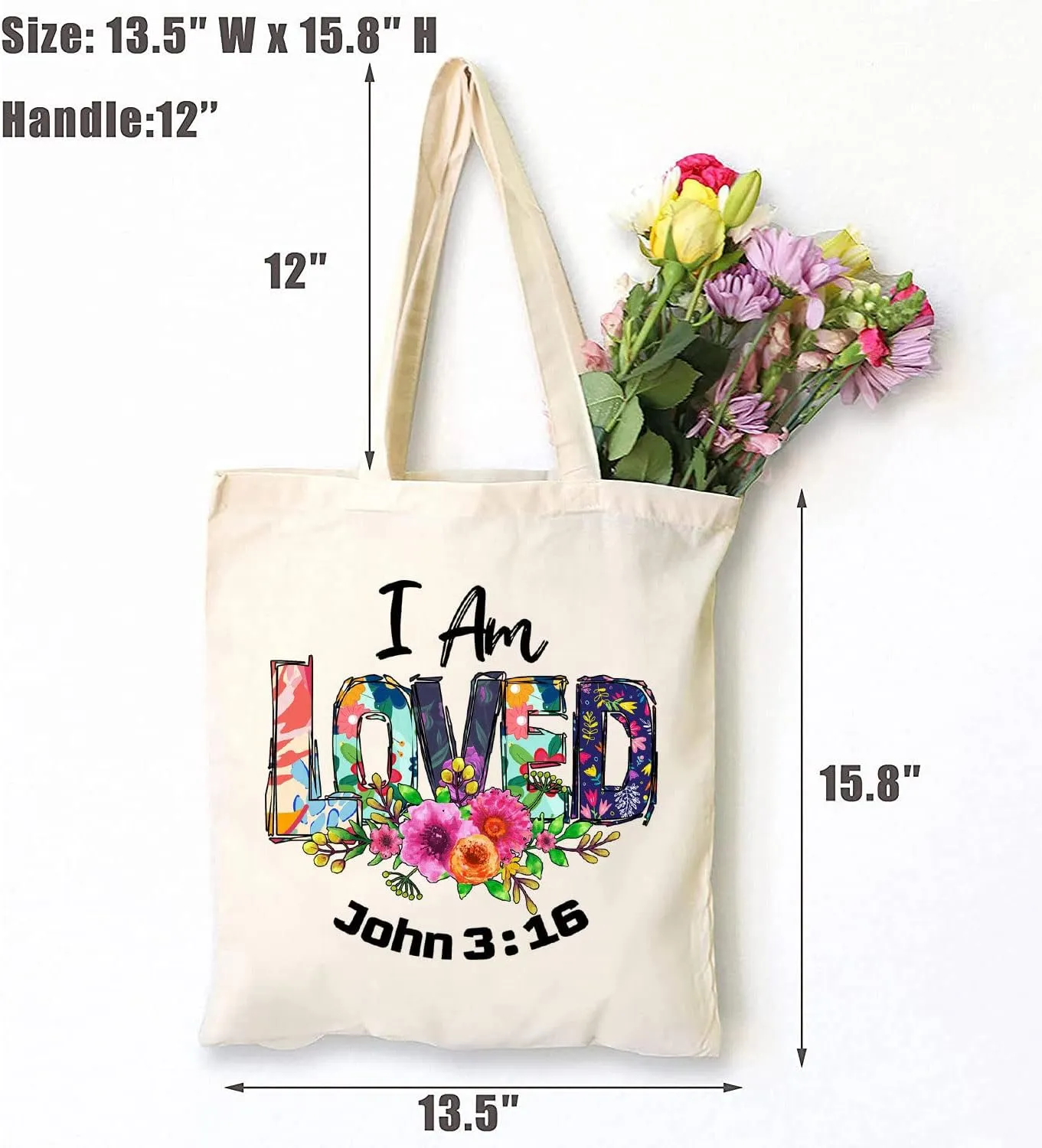 TSIIUO Women's I am Loved Tie Dye Canvas Tote Bag Funny Bible Flower Lover Christian Reusable Shopping Canvas Bag