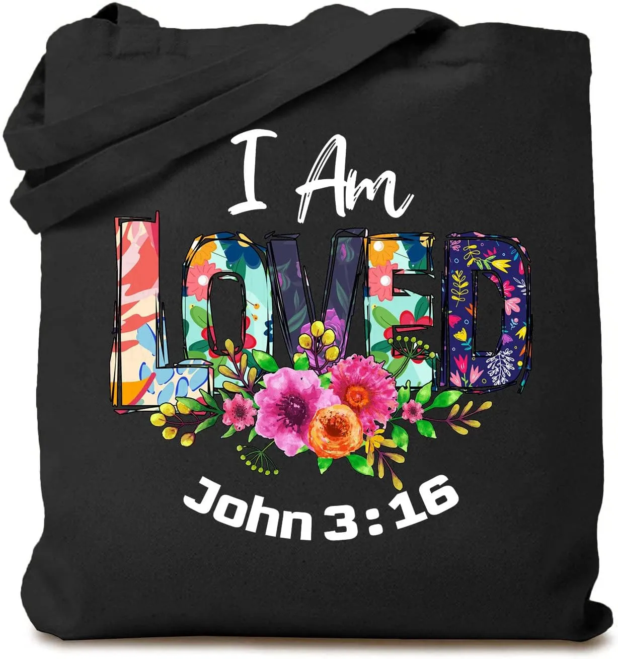 TSIIUO Women's I am Loved Tie Dye Canvas Tote Bag Funny Bible Flower Lover Christian Reusable Shopping Canvas Bag