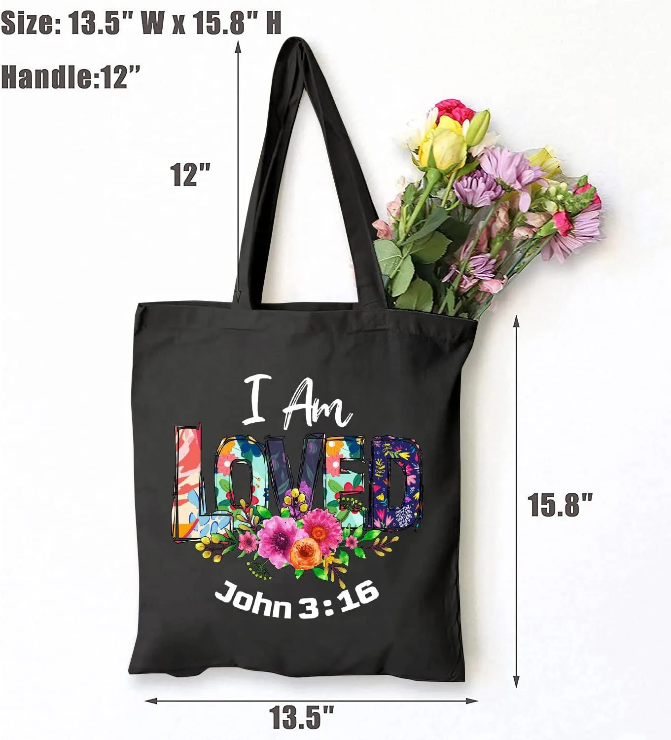 TSIIUO Women's I am Loved Tie Dye Canvas Tote Bag Funny Bible Flower Lover Christian Reusable Shopping Canvas Bag