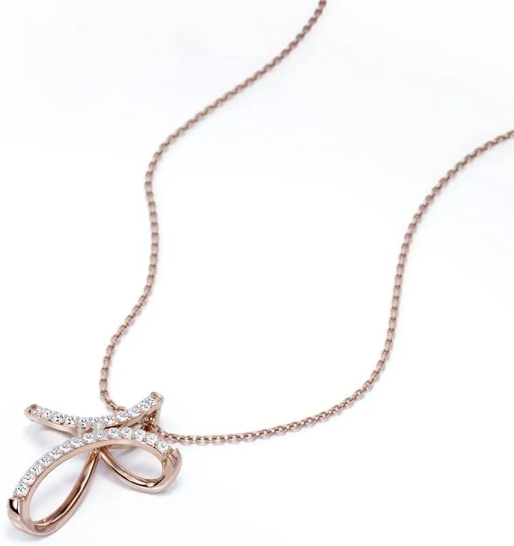 Twist Round Brilliant Cut CZ Diamond Crucifix Pendant Necklace with 18" Chain in 925 Sterling Silver