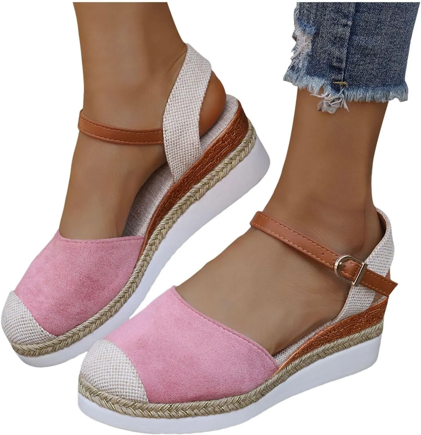 Vacation Slingback Court Wedges Sandals For Women Canvas Espadrille Wedge Shoes Sandals for Women Flat with Straps