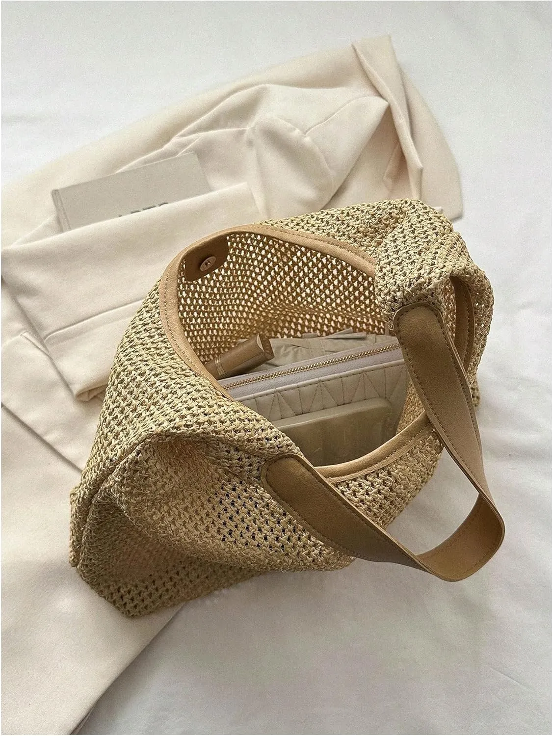 Verdusa Women's Straw Woven Tote Bag Holiday Beach Shoulder Bag