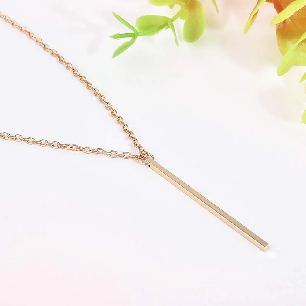Vertical Bar Pendant Necklace Earrings - Simple Long lariat Chain Minimalist Dangle Earrings for Women 2.4" Pendant 35" Chain 2'' Drop