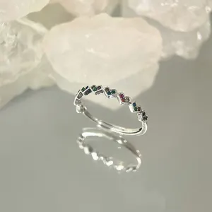 Vintage Colorful CZ Heart in Heart 925 Sterling Silver Adjustable Ring