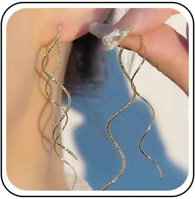 Vintage Twist Tassel Earrings Twist Chain Tassel Drop Earrings Hand Bent Dangle Earrings Curved Twist Threader Earrings Jewelry for Women