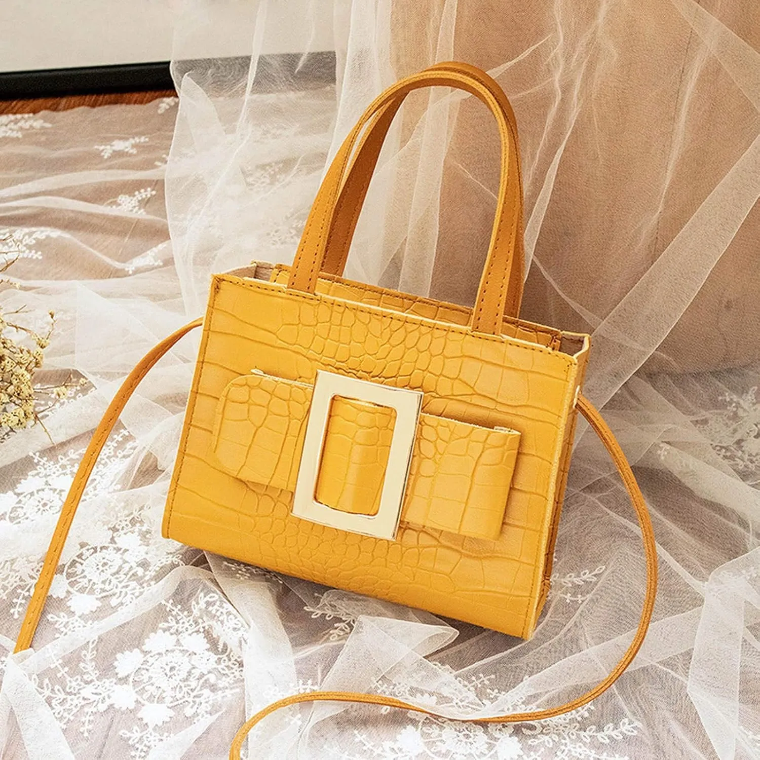 Waterproof Shoulder Bags for Women Cute Hobo Tote Handbags Mini Clutch Purses with Zipper Closure Messenger Bag(Yellow)