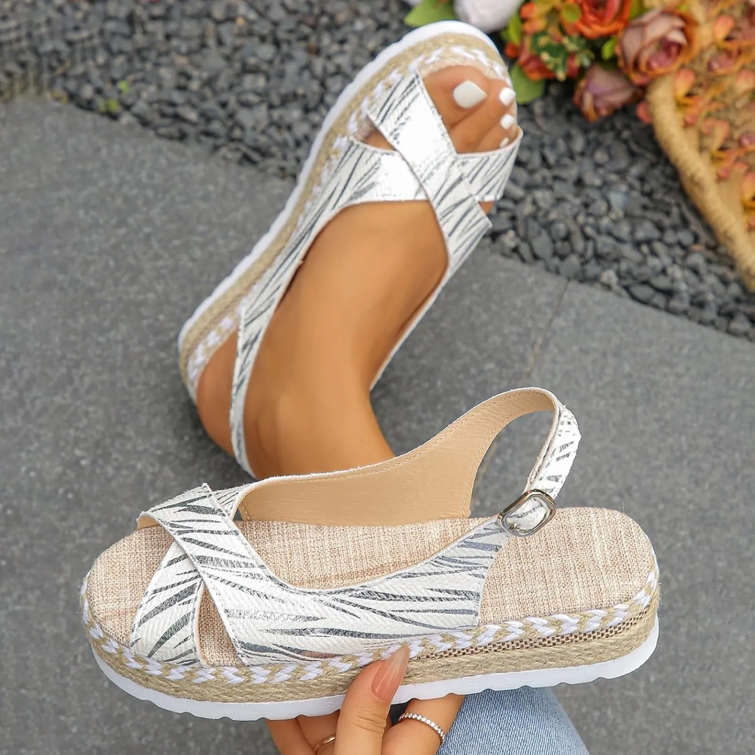 Wedge Sandals for Women Dressy Summer Espadrille Platform Wedge Heels Comfortable Open Toe Orthopedic Sandals Casual Dress Shoes