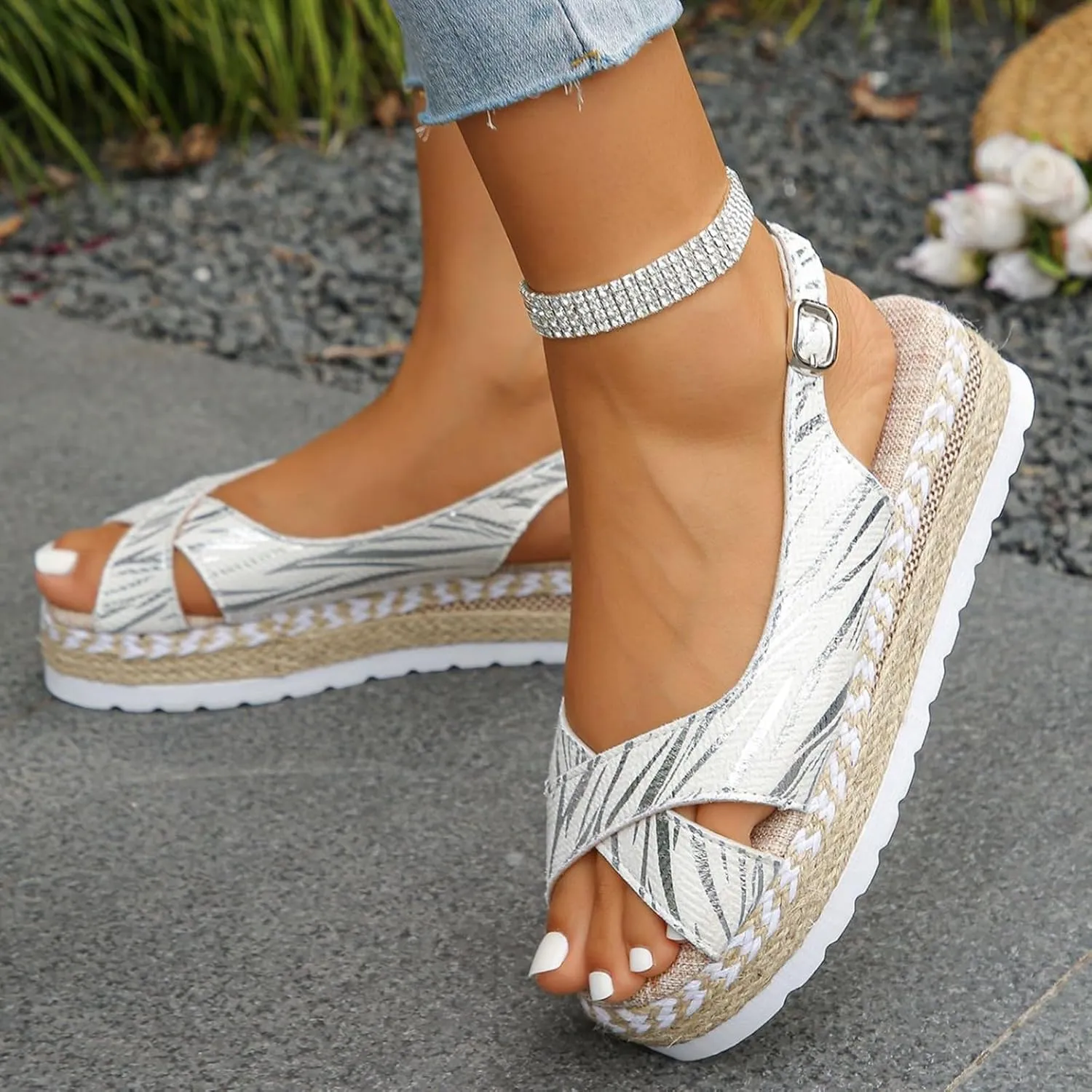 Wedge Sandals for Women Dressy Summer Espadrille Platform Wedge Heels Comfortable Open Toe Orthopedic Sandals Casual Dress Shoes