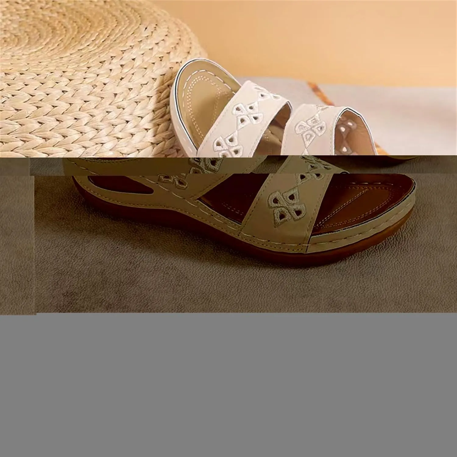 Wedge Sandals for Women Summer, Dressy Low Heel Embroidered Platform Sandals Arch Support Comfortable Walking Casual Slip On Slide Shoes