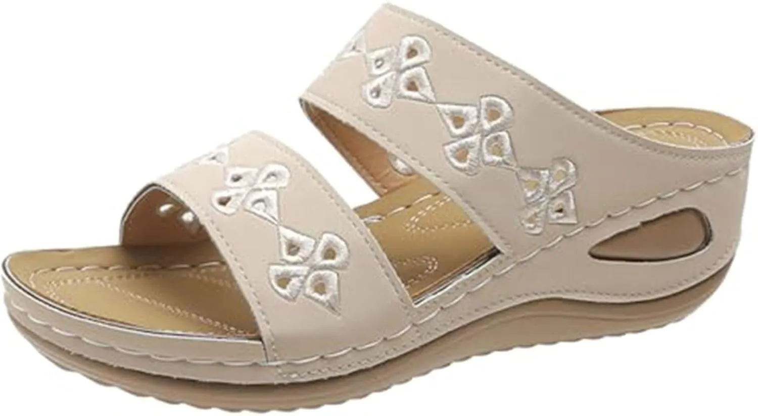 Wedge Sandals for Women Summer, Dressy Low Heel Embroidered Platform Sandals Arch Support Comfortable Walking Casual Slip On Slide Shoes