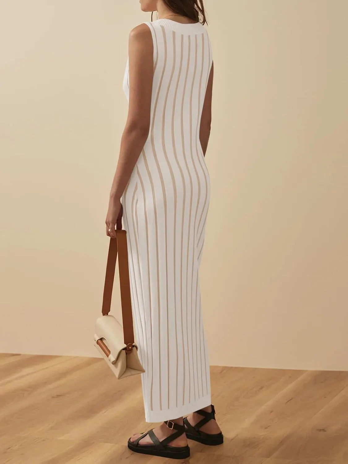 Wenrine Womens Sleeveless Sweater Dress Mock Neck Ribbed Knit Fall Tank Maxi Dresses