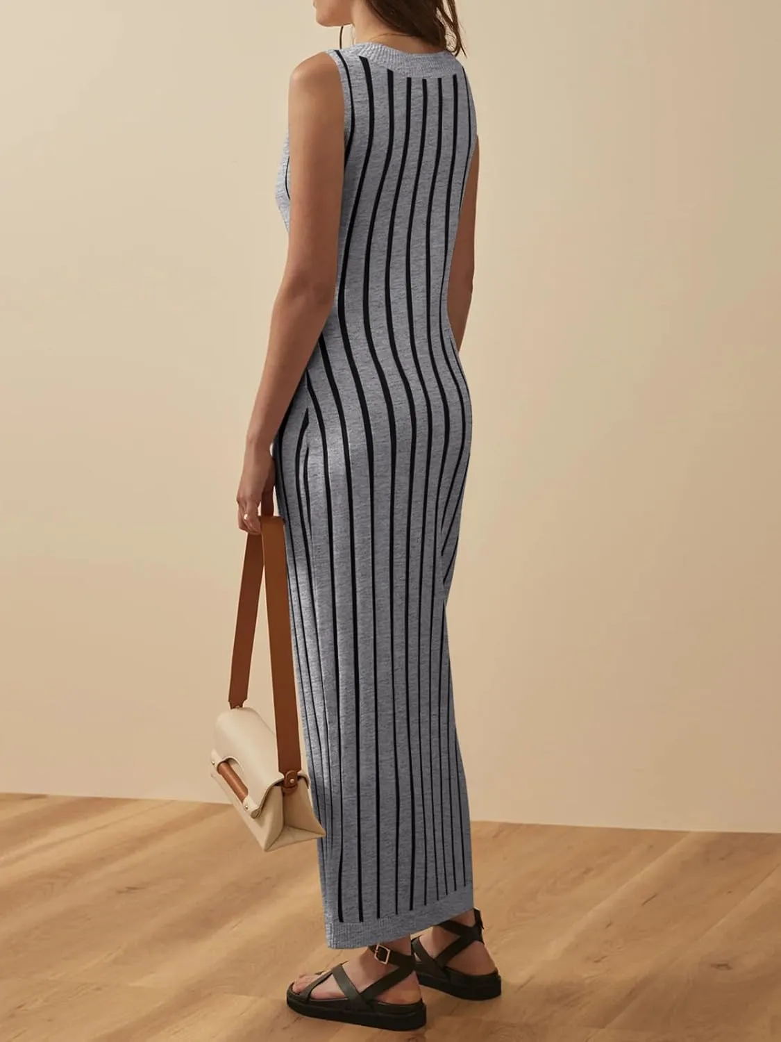 Wenrine Womens Sleeveless Sweater Dress Mock Neck Ribbed Knit Fall Tank Maxi Dresses
