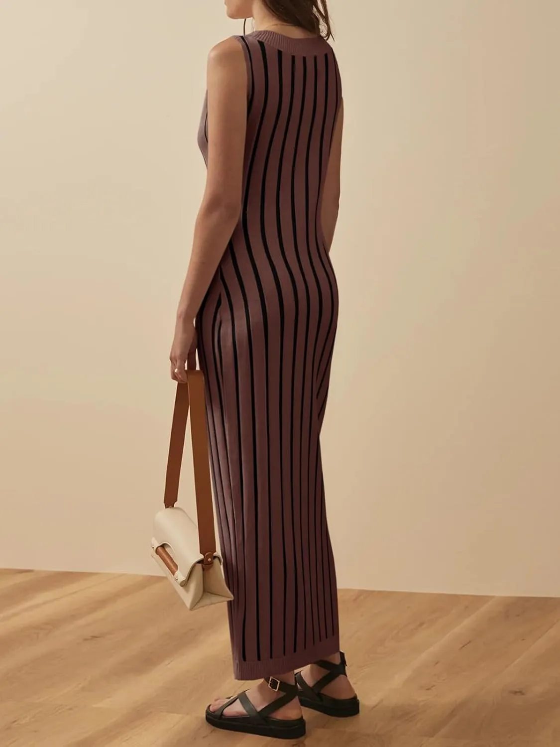 Wenrine Womens Sleeveless Sweater Dress Mock Neck Ribbed Knit Fall Tank Maxi Dresses