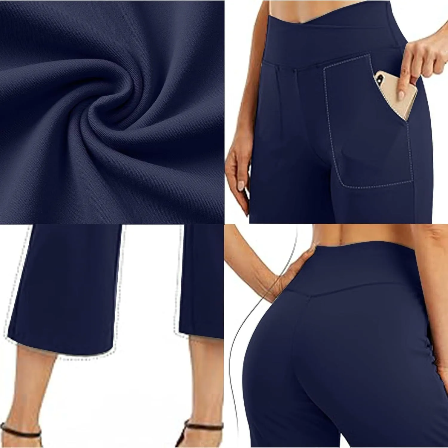 Wide Leg Capri Pants for Women Stretch High Waist Yoga Dress Capris Summer Loose Crossover Work Pants with Pockets