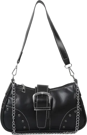 Women Armpit Bag For Lady Cool Style Bag With Chain Ornament Men's Leather Bag