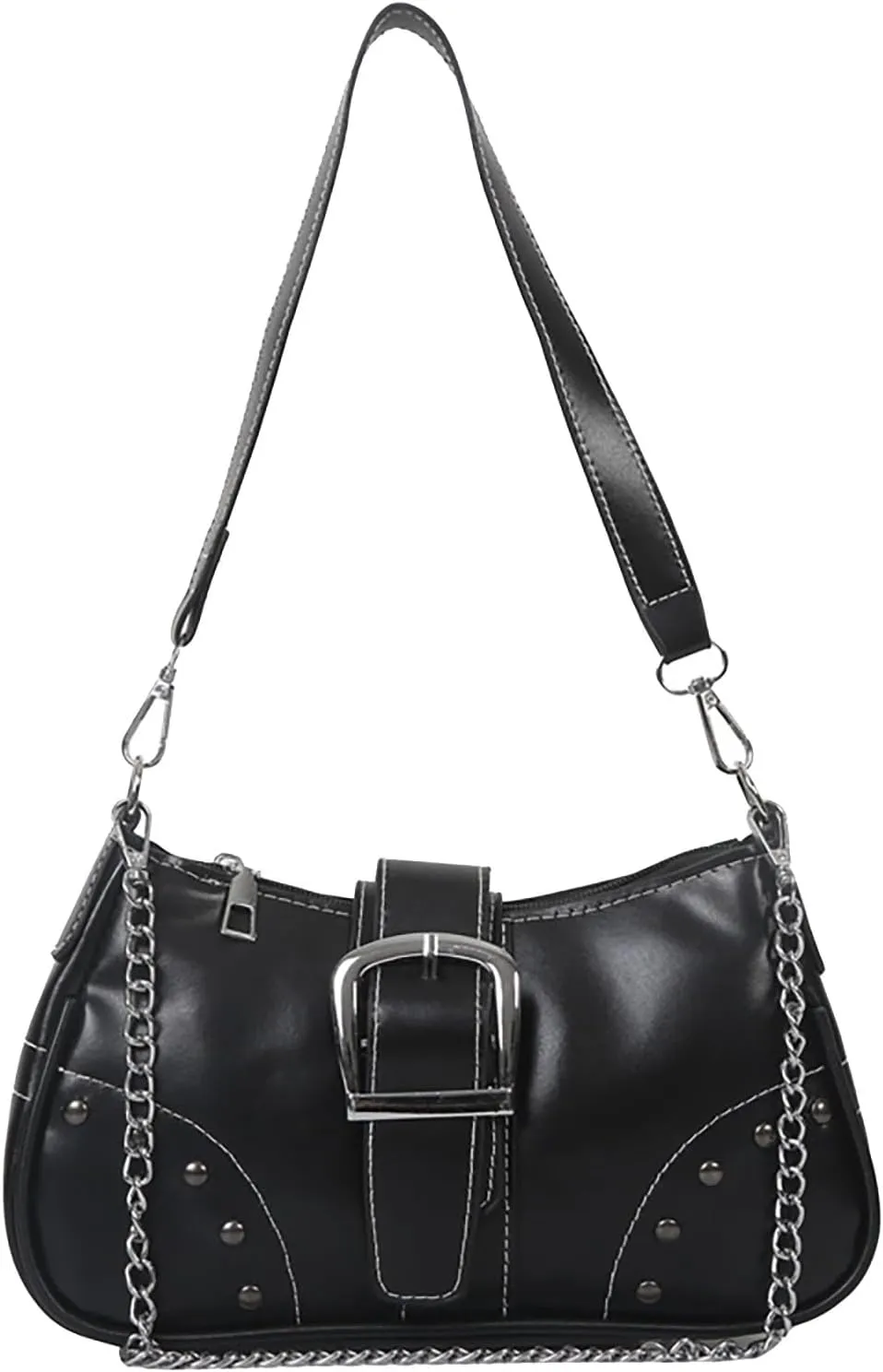 Women Armpit Bag For Lady Cool Style Bag With Chain Ornament Men's Leather Bag