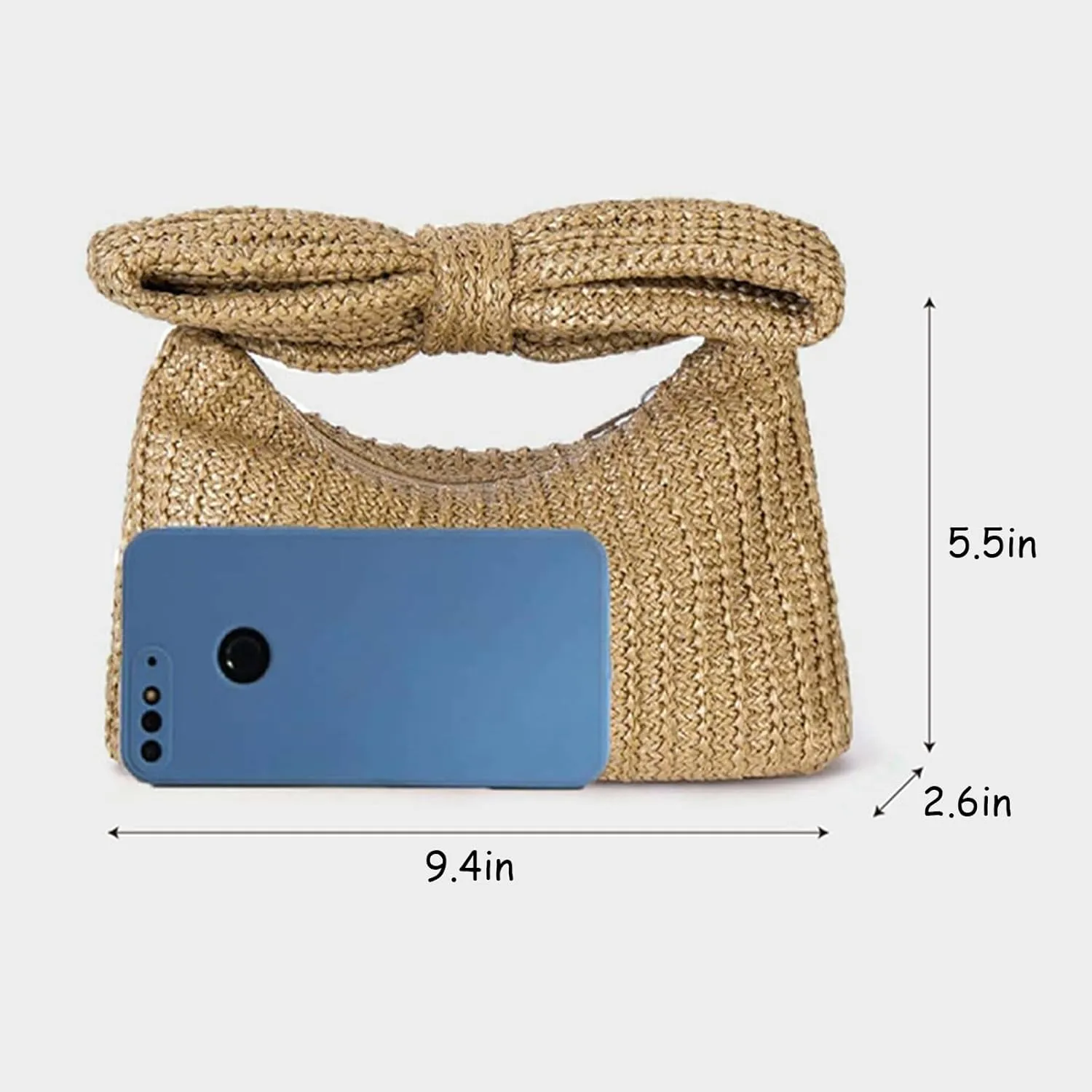 Women Bow Purse Straw Handbag 2024 New Summer Woven Clutch for Vacation Beach Wallet Formal Party Wedding