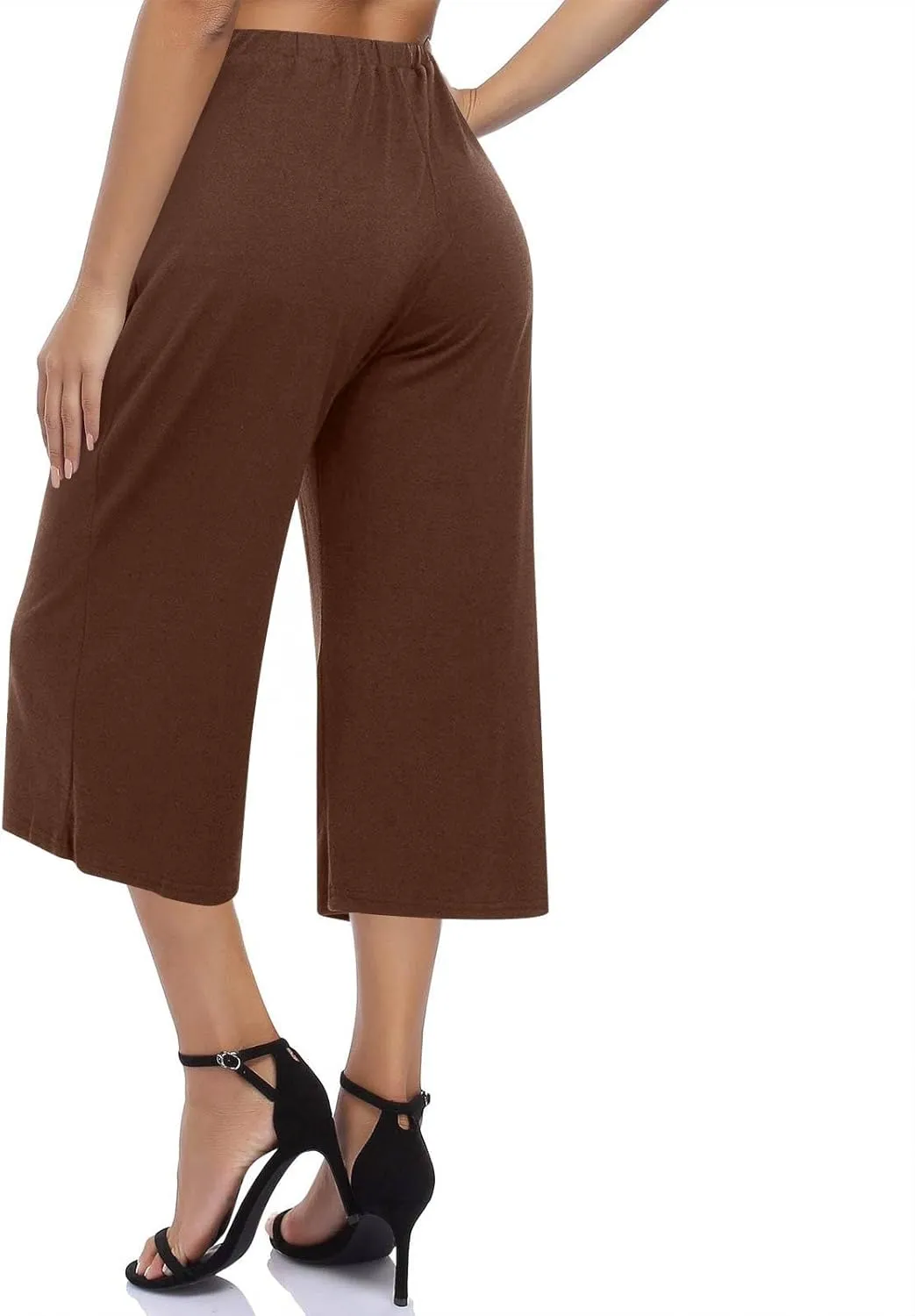 Women Capris for Summer Petite Wide Leg Pants Elastic Waist Lounge Palazzo Capris Beach Crop Trousers with Pockets
