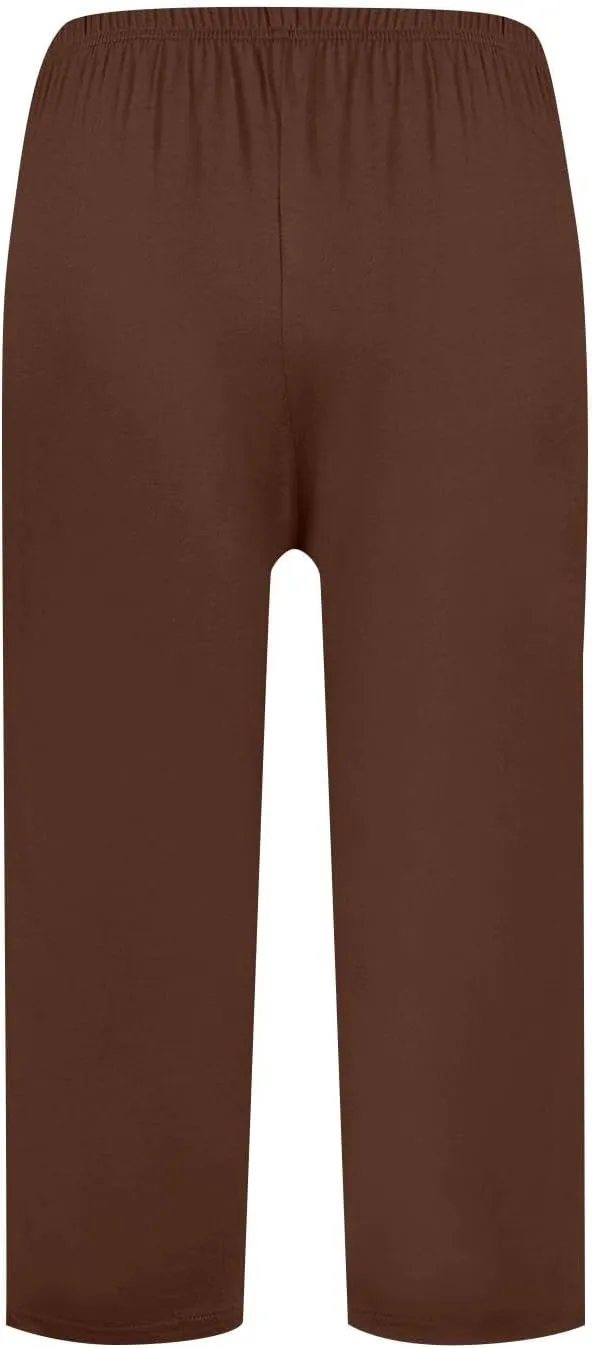 Women Capris for Summer Petite Wide Leg Pants Elastic Waist Lounge Palazzo Capris Beach Crop Trousers with Pockets