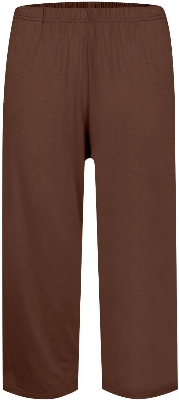 Women Capris for Summer Petite Wide Leg Pants Elastic Waist Lounge Palazzo Capris Beach Crop Trousers with Pockets