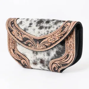 Women Cowhide Hairon and Tooled Leather Western Handmade Ladies Clutch Trifold Wallet