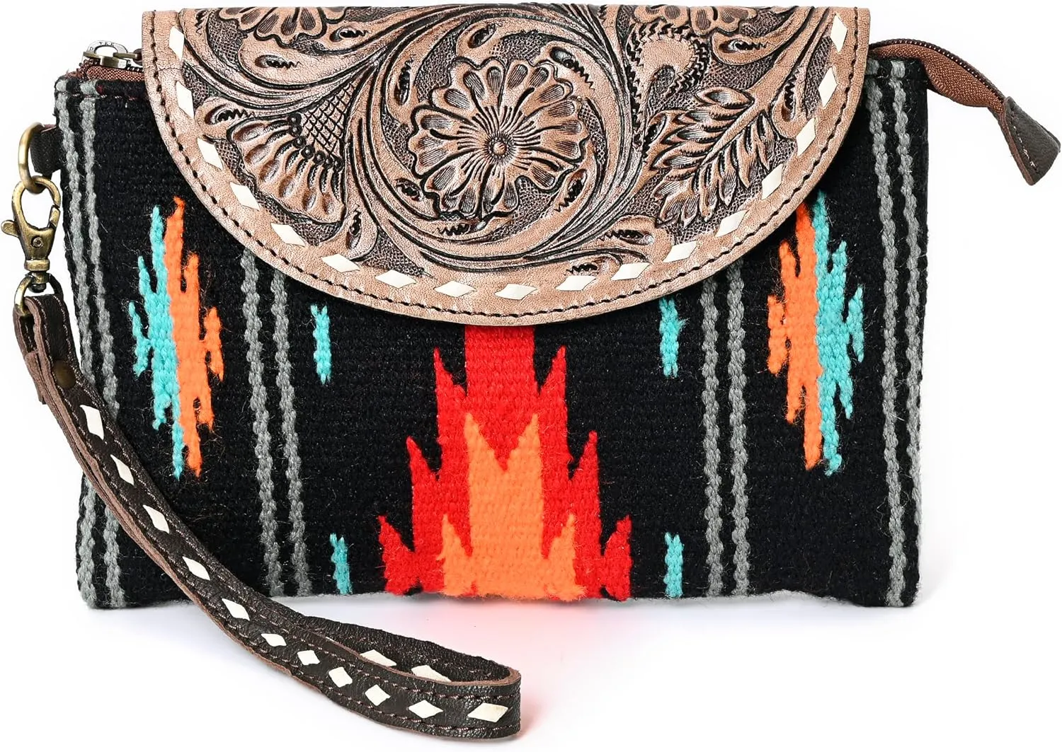Women Monarch Mini Woolen Western Handmade Clutch Wallet- Zipper Foldover Clutch