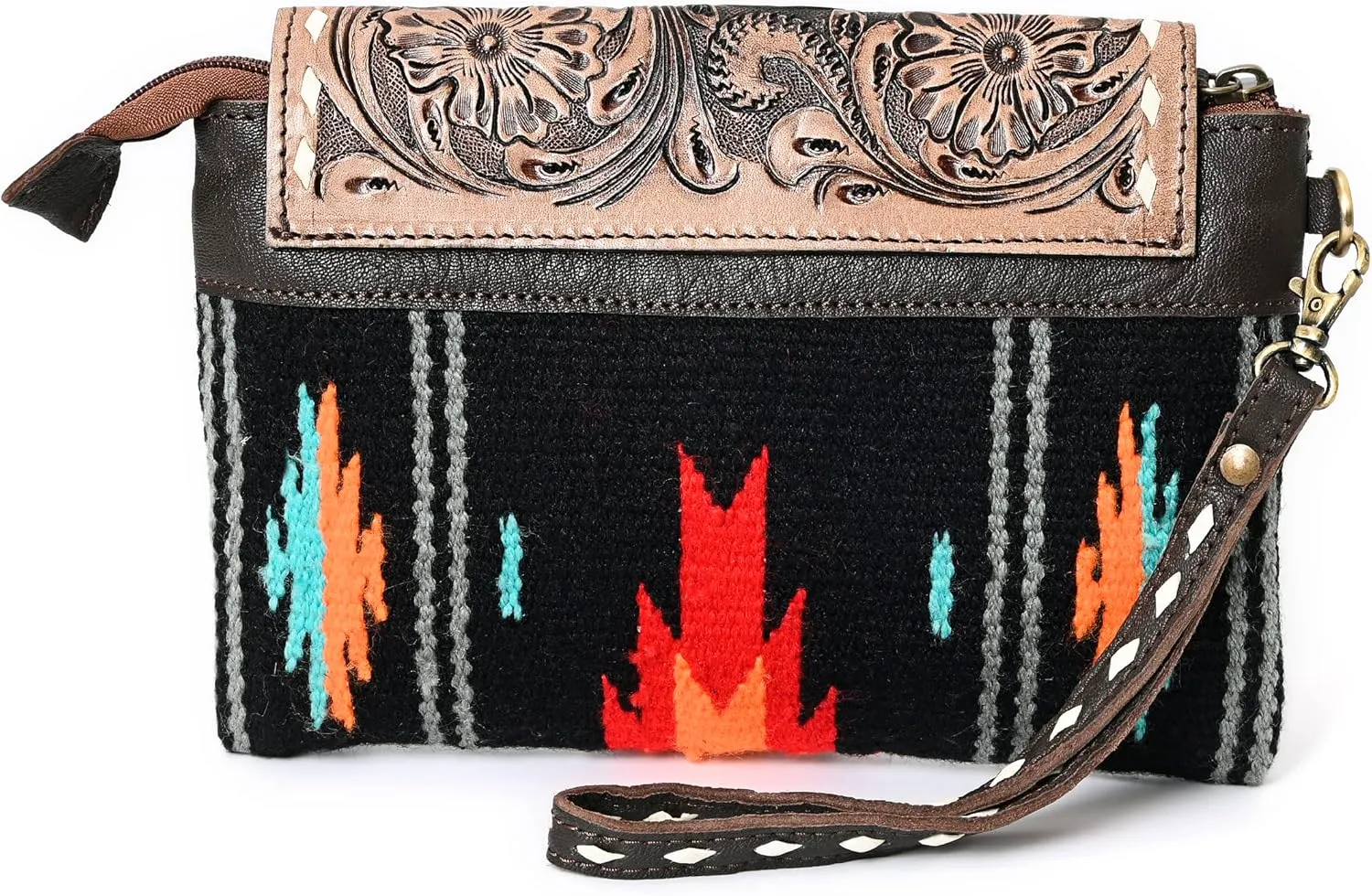 Women Monarch Mini Woolen Western Handmade Clutch Wallet- Zipper Foldover Clutch