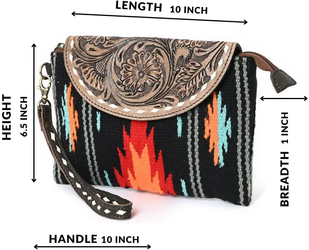 Women Monarch Mini Woolen Western Handmade Clutch Wallet- Zipper Foldover Clutch