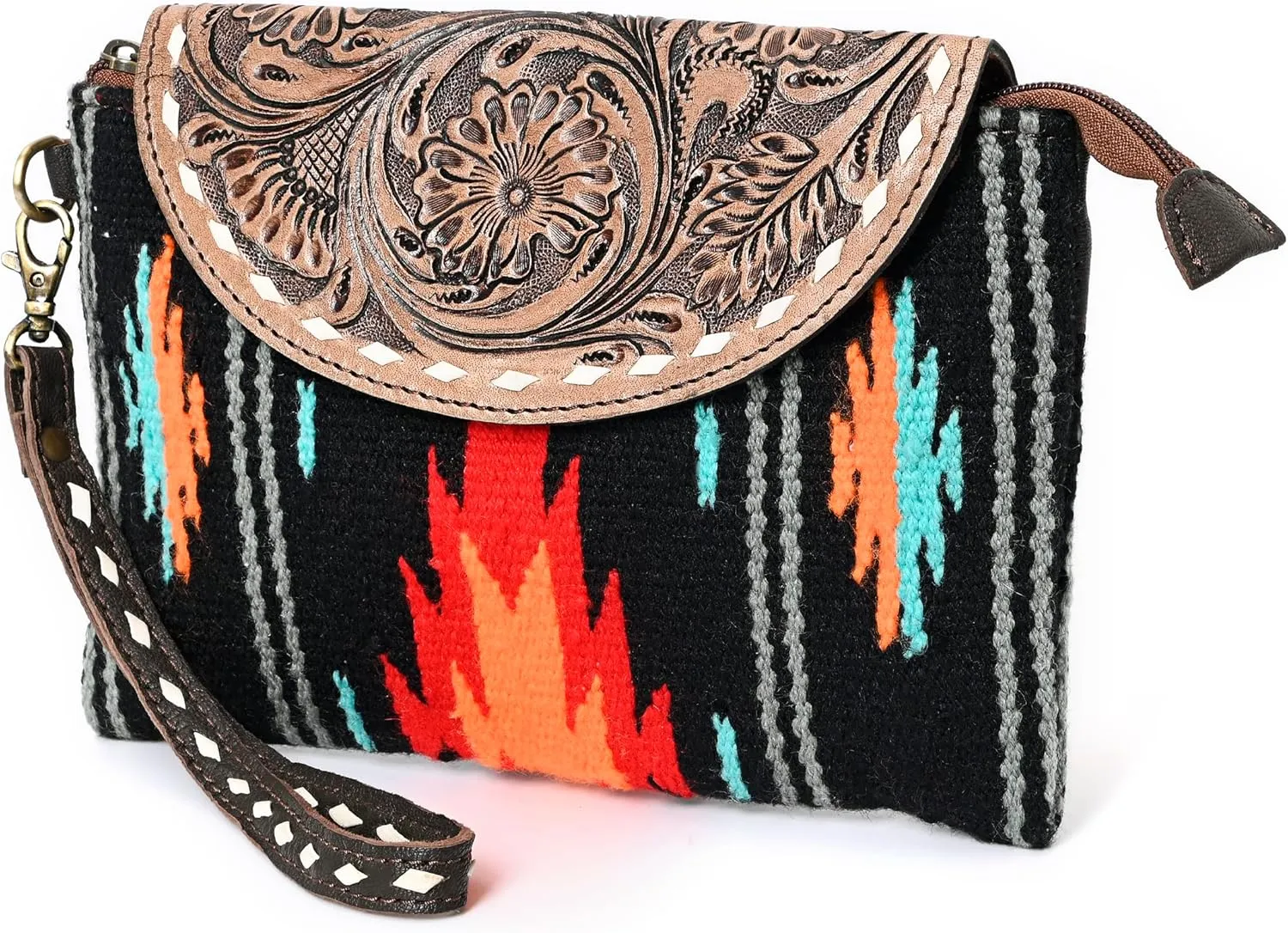 Women Monarch Mini Woolen Western Handmade Clutch Wallet- Zipper Foldover Clutch