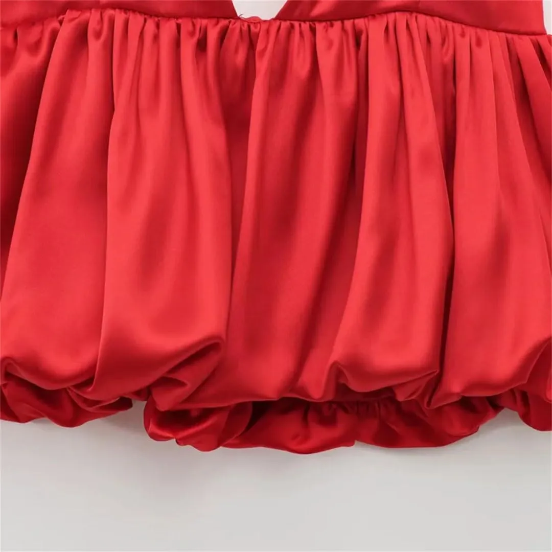 Women Satin Top Slip Tanks Camis Sexy Cropped Off Shoulder Sleeveless Puff Backless Tops Camisole