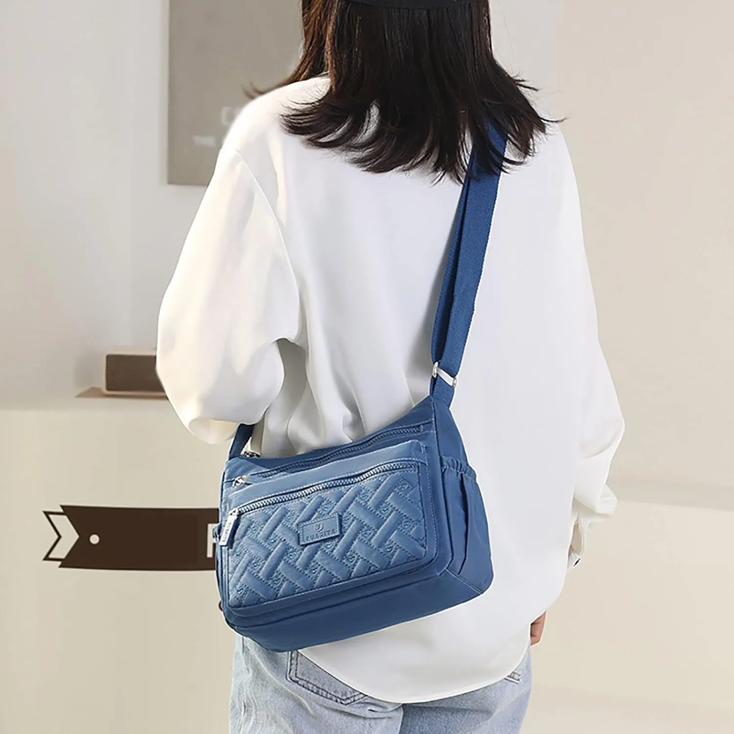 Women's Anti Theft Shoulder Bags Lightweight Quilted Leather Handbags for Women Beach Bag Water Proof Sandproof(Blue)