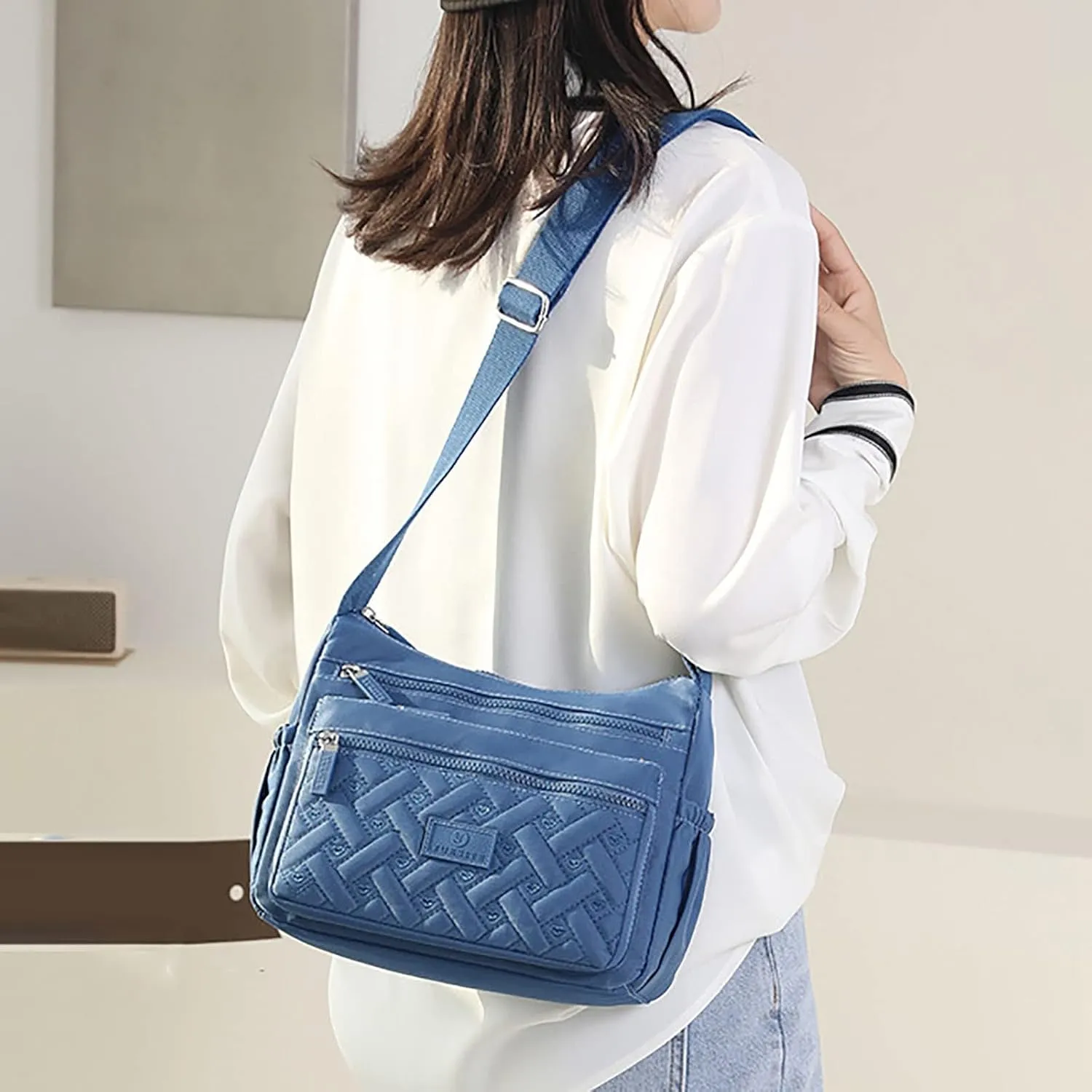 Women's Anti Theft Shoulder Bags Lightweight Quilted Leather Handbags for Women Beach Bag Water Proof Sandproof(Blue)