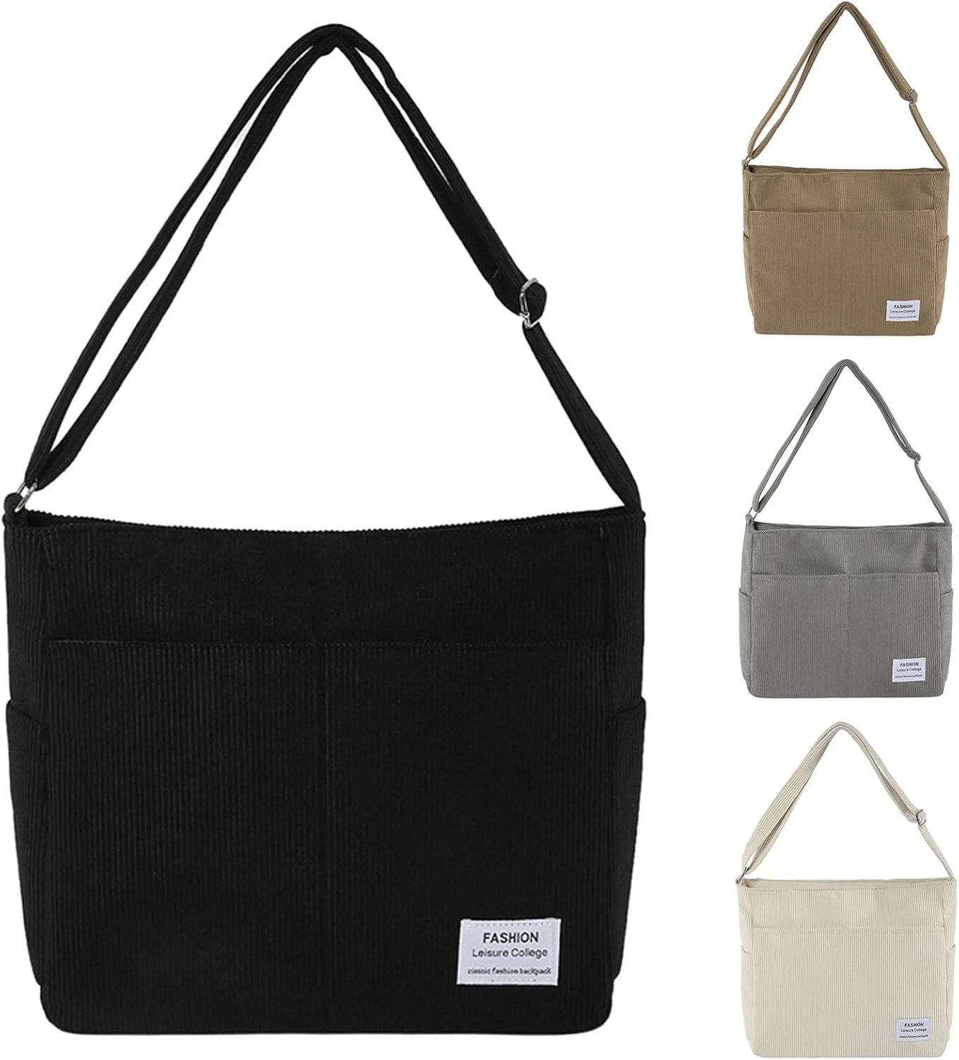 Women's Canvas Tote Bags with Zipper Beach Tote Shoulder Bags for Summer Vacation Cute Purse for Women Trendy(White)