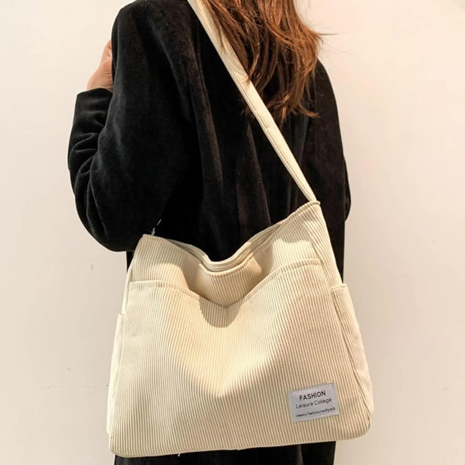 Women's Canvas Tote Bags with Zipper Beach Tote Shoulder Bags for Summer Vacation Cute Purse for Women Trendy(White)