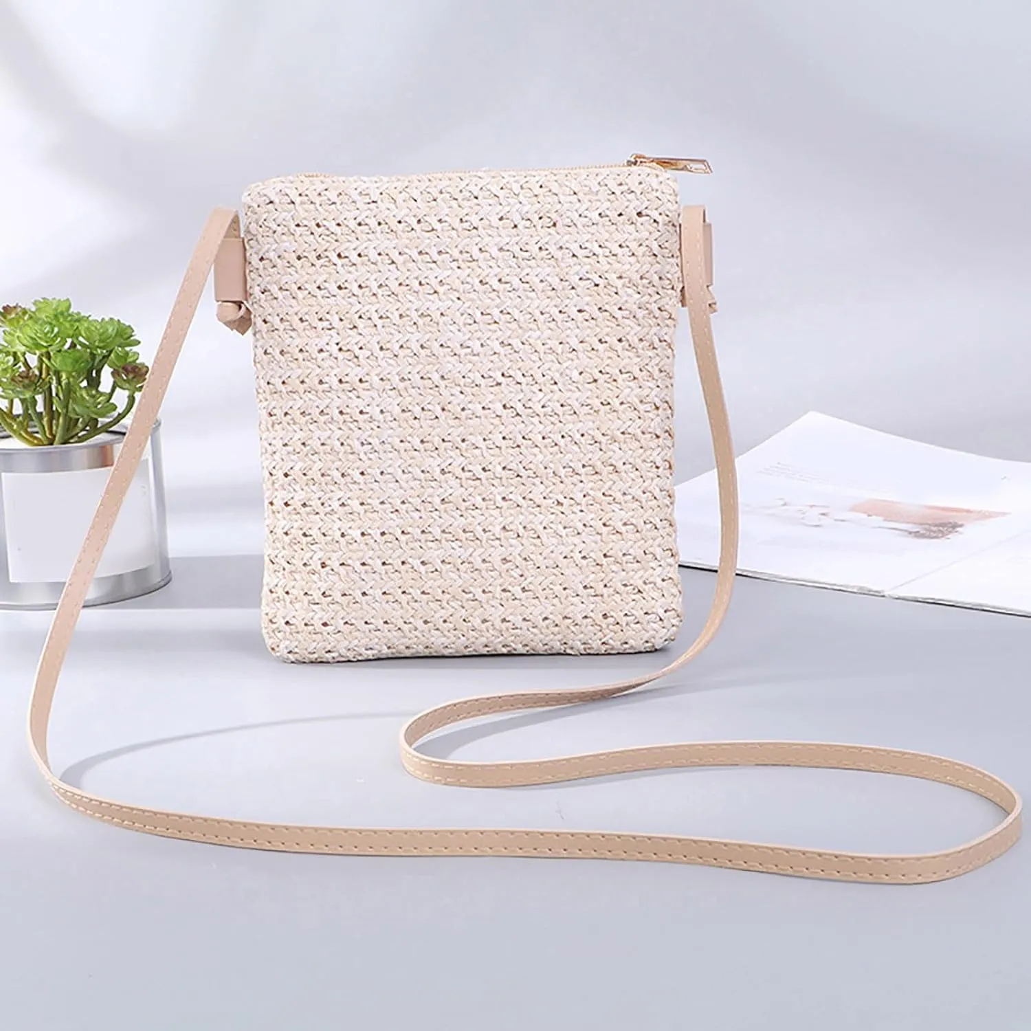 Women's Canvas Tote Bags with Zipper Beach Tote Shoulder Bags for Summer Vacation Retro Clutch Underarm Purse(B)