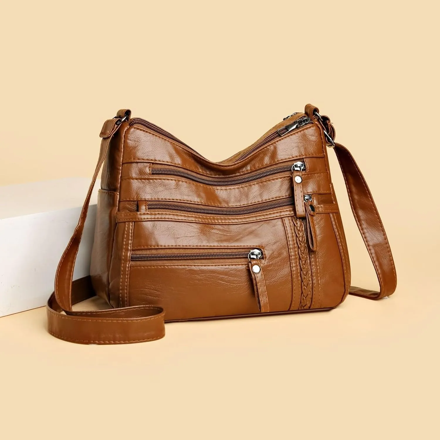 Women's Canvas Tote Bags with Zipper Stadium Crossbody Messenger Bags for Concerts Sporting Events Gifts for Mom(Brown)