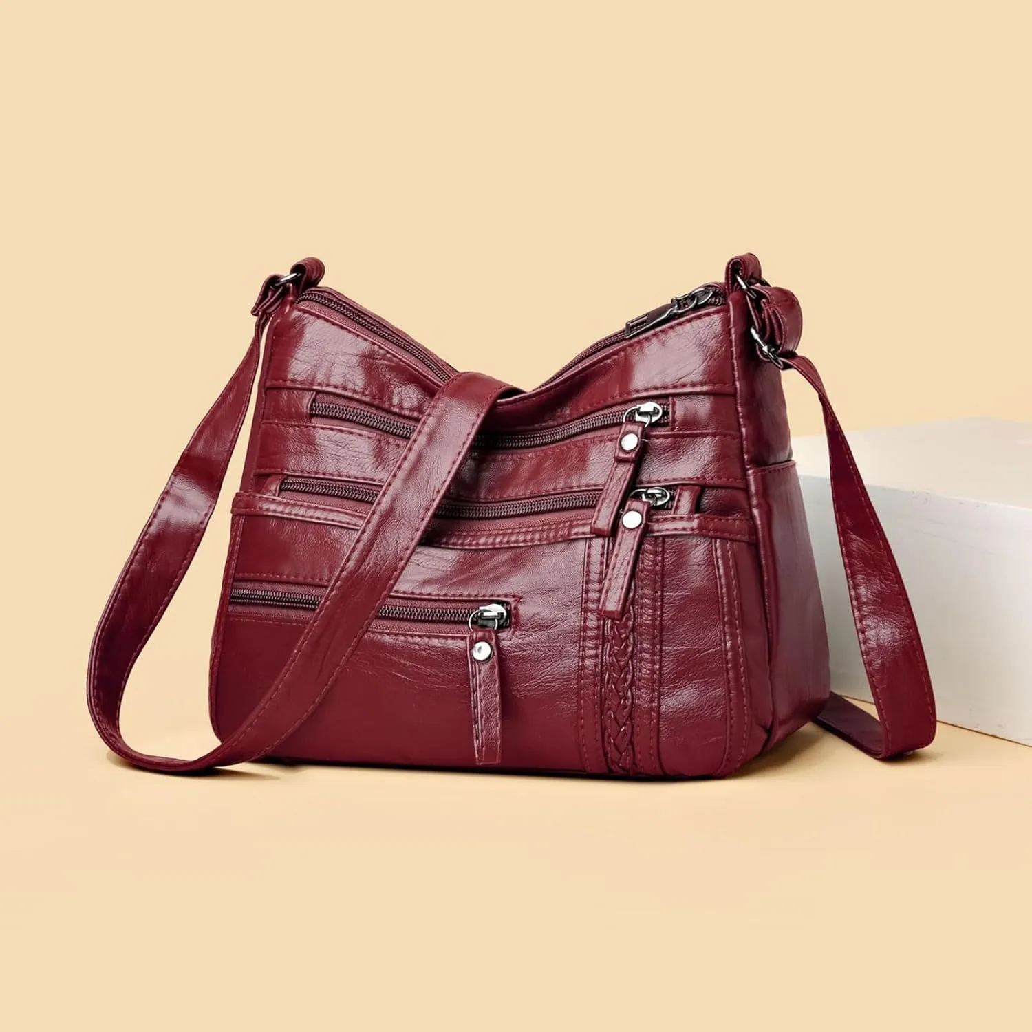Women's Canvas Tote Bags with Zipper Stadium Crossbody Messenger Bags for Concerts Sporting Events Gifts for Mom(Red)