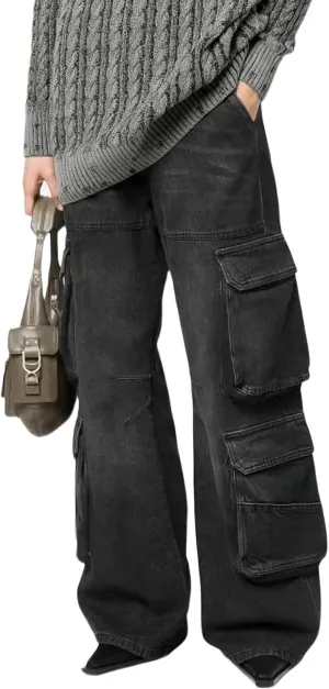 Women's Drawstring Wide Leg Jeans High Elastic Waisted Stretch Frayed Loose Fit Trouser Jeans Denim Pants