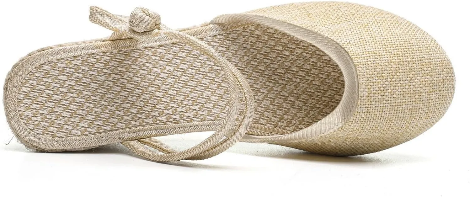 Womens Espadrille Wedges Summer Casual Platform Closed Toe Ankle Strap Sandals Lightweight Breathable Wedge Sandals Dress Shoes
