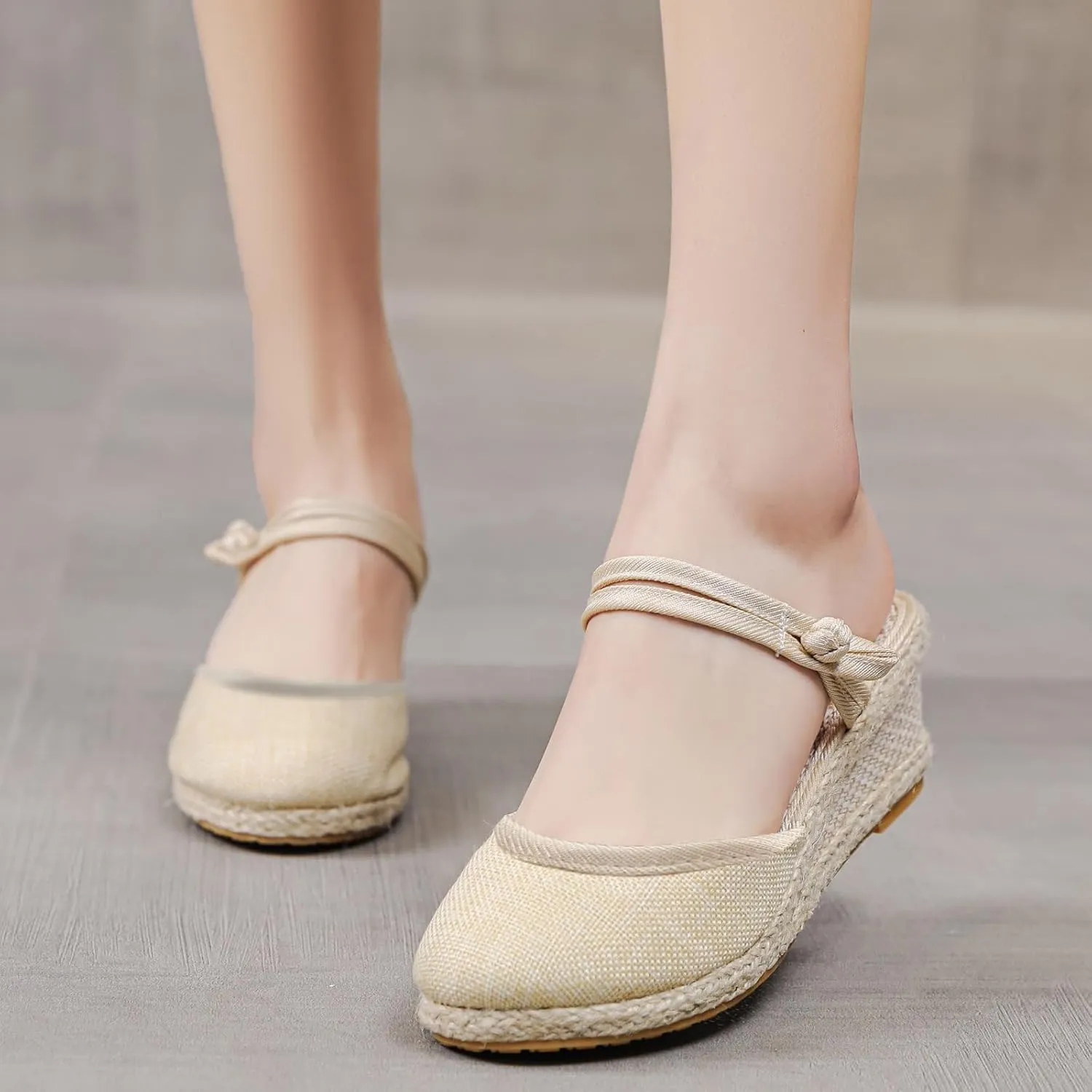 Womens Espadrille Wedges Summer Casual Platform Closed Toe Ankle Strap Sandals Lightweight Breathable Wedge Sandals Dress Shoes