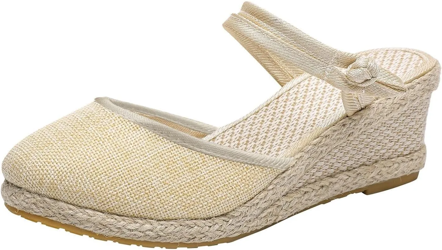 Womens Espadrille Wedges Summer Casual Platform Closed Toe Ankle Strap Sandals Lightweight Breathable Wedge Sandals Dress Shoes