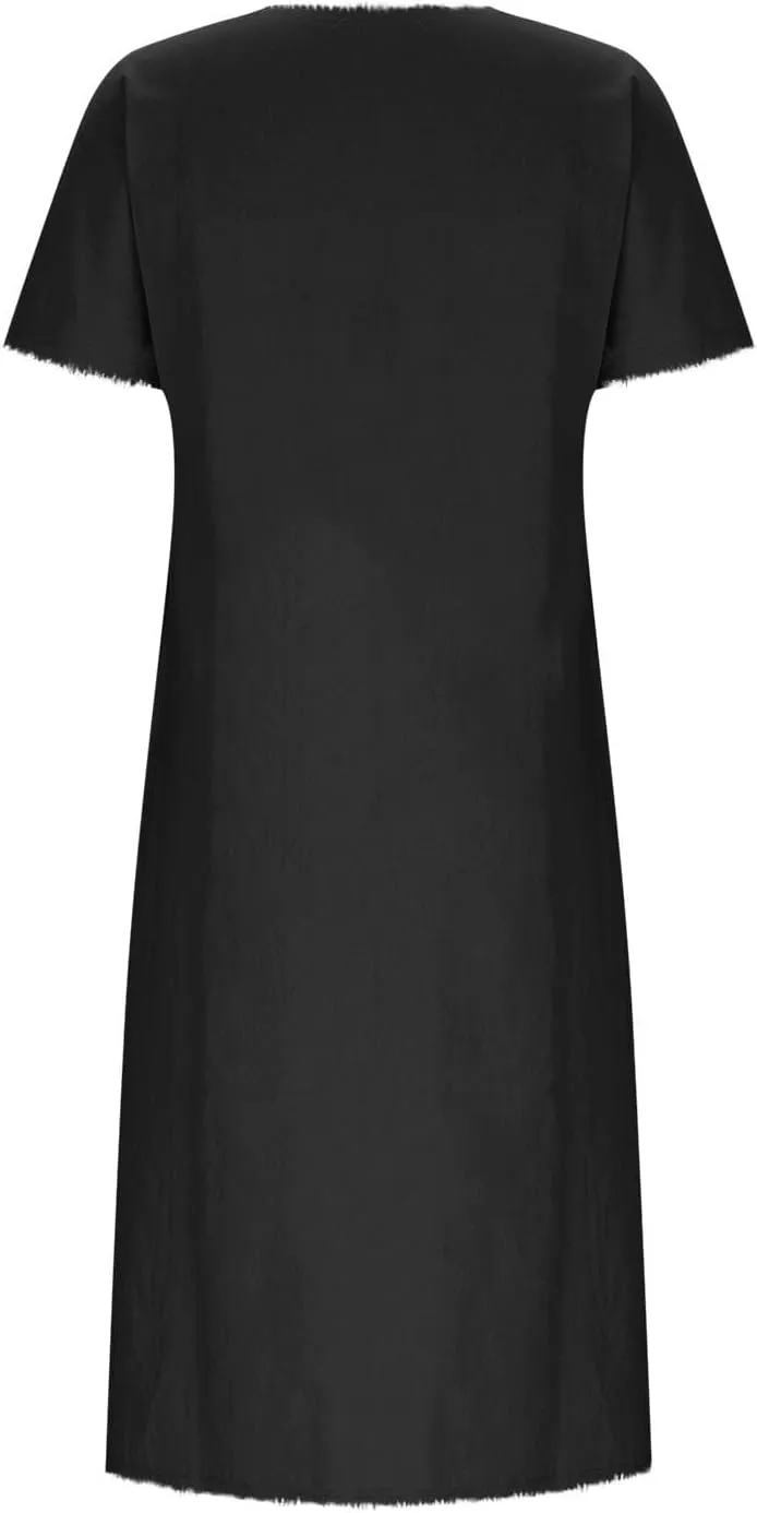 Women's Flowy Summer Dress 2025 Trendy Short Sleeve V Neck Swing Dresses Fashion Smooth Side Split Dresses