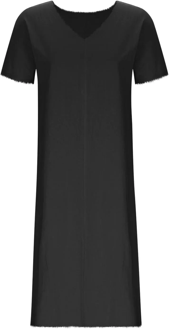 Women's Flowy Summer Dress 2025 Trendy Short Sleeve V Neck Swing Dresses Fashion Smooth Side Split Dresses