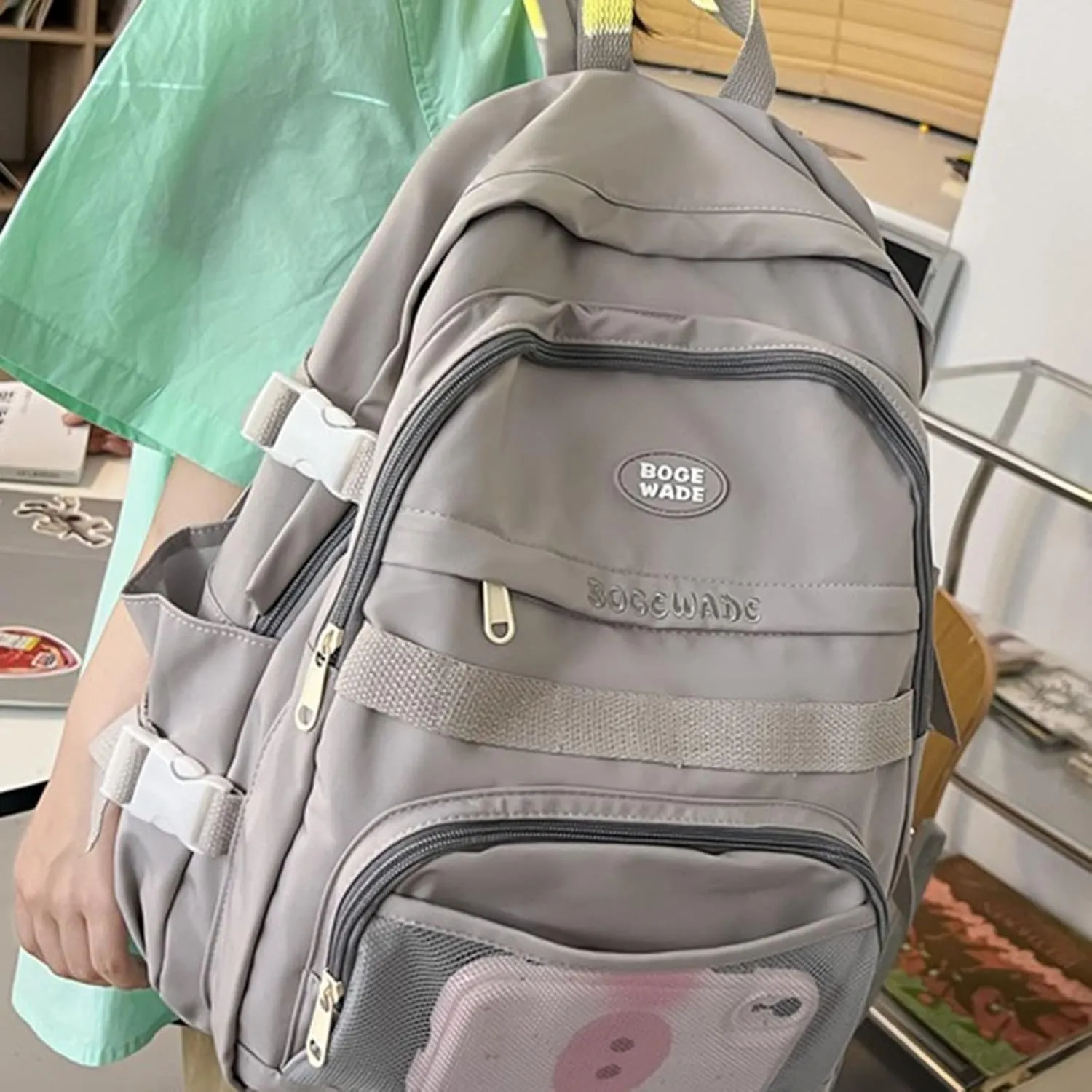 Women's Function Casual Backpack Retro Large Capacity Solid Soft Fashion Backpacks Multipurpose Design Backpack(Grey)