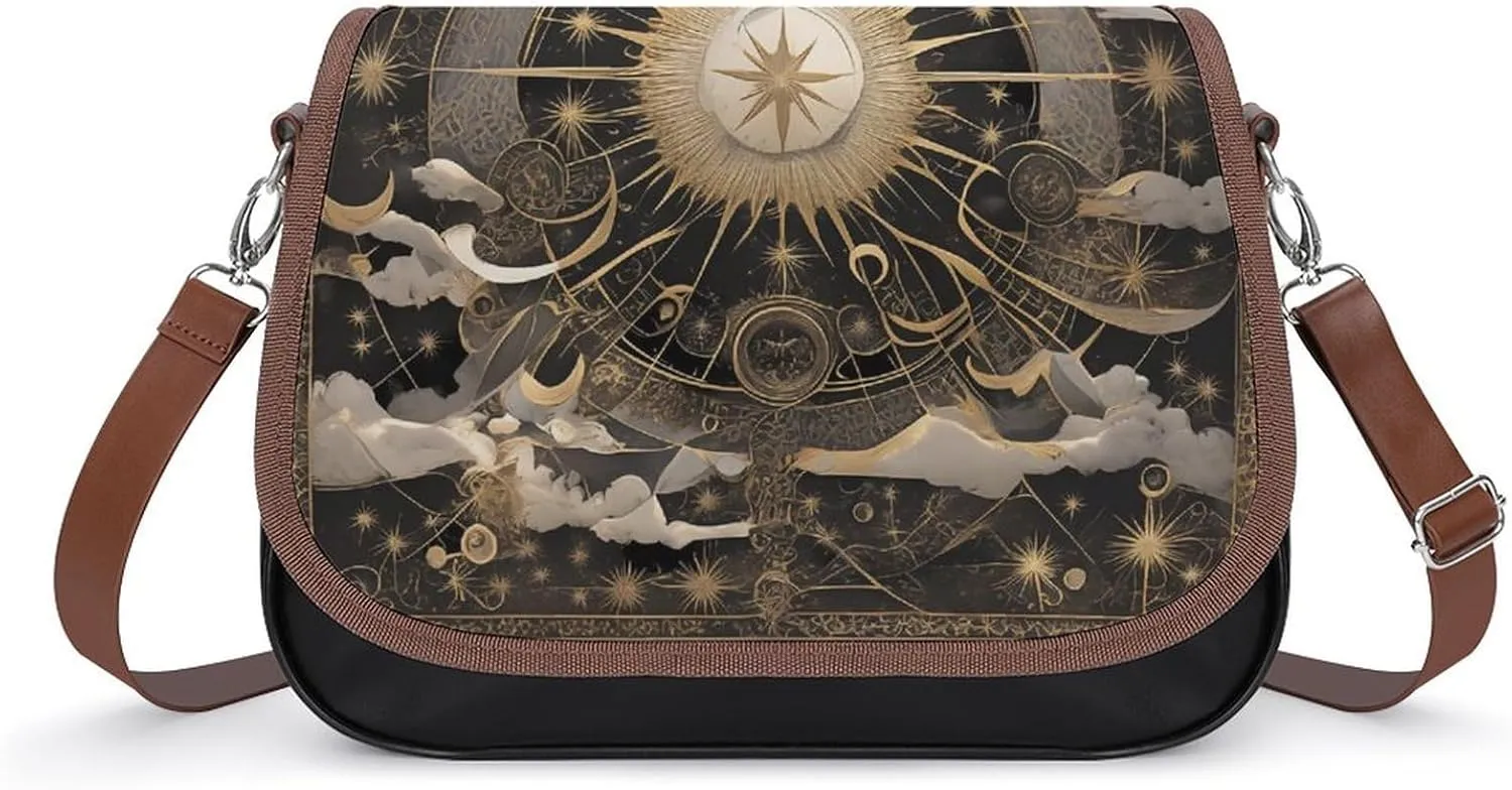 Women's Handbag Moon Prints Satchel Bag Leather Crossbody Bag Waterproof Messenger Bag