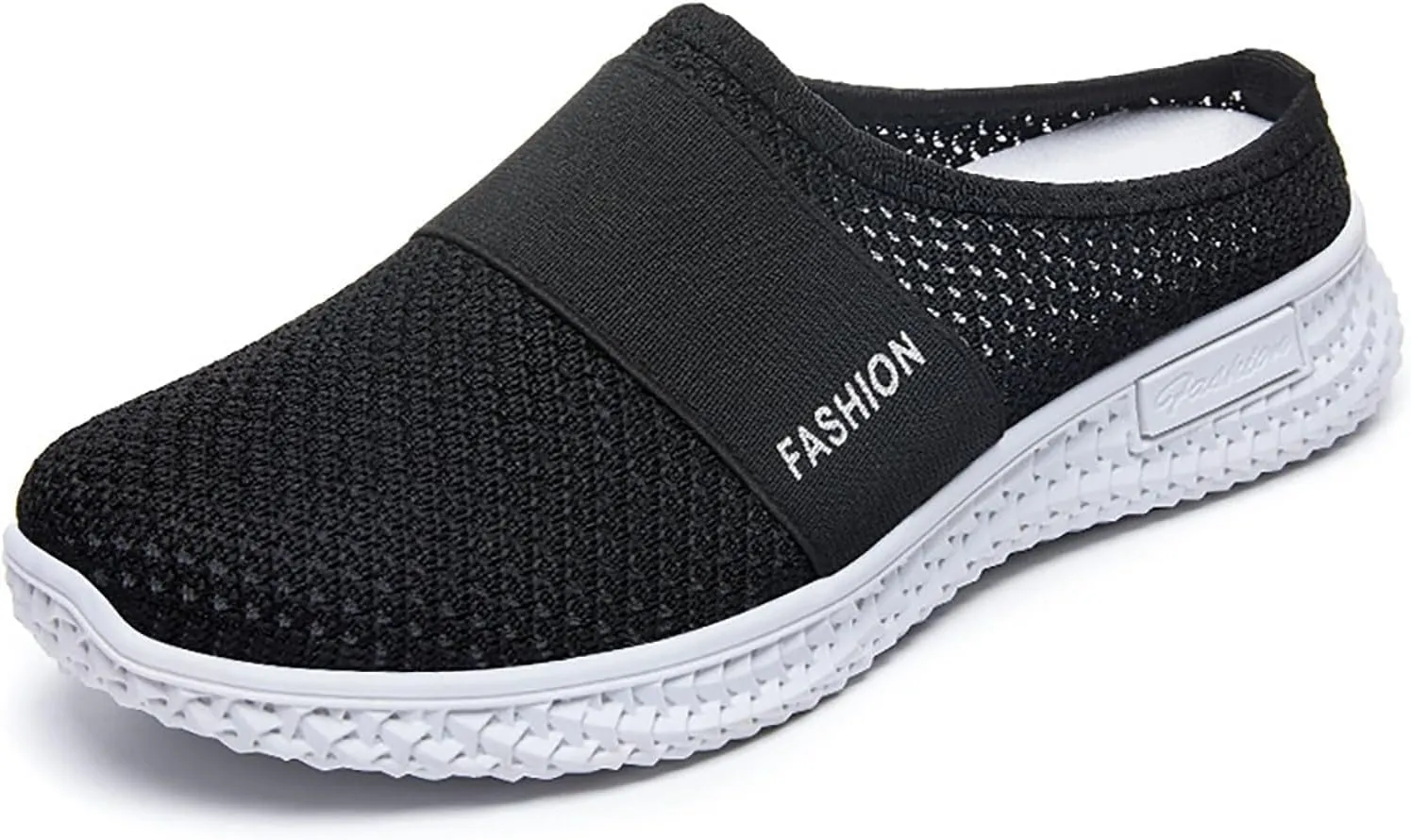 Womens Knit Mesh Flat Mules Summer Backless Sneakers Breathable Slip-on Outdoor Walking Slippers, Mesh Fabric Non-Slip Soft Sole Sandals All Day Comfort