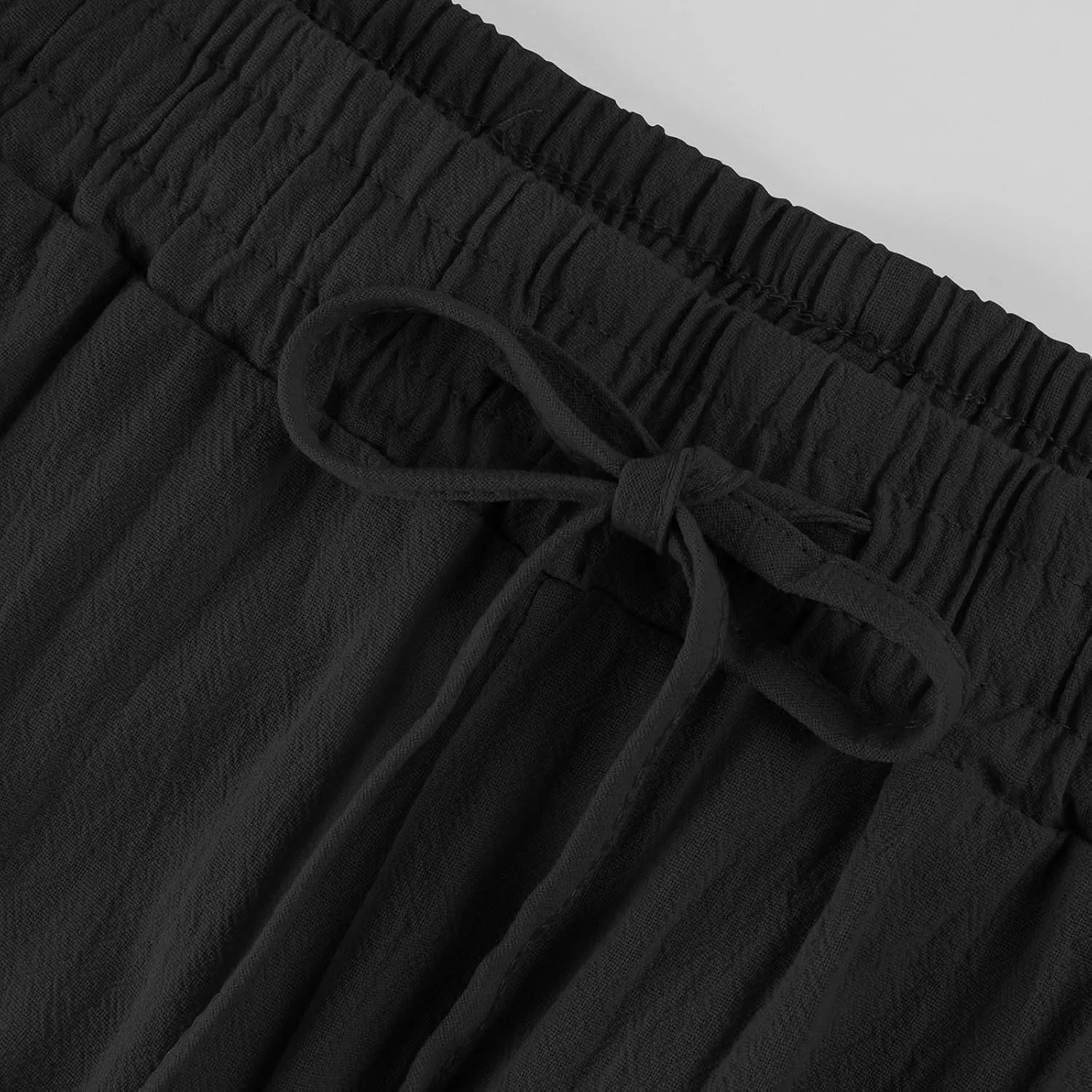 Womens Linen Cropped Pants High Waisted Summer Beach Pants Elastic Waist Tapered Pants Casual Ankle Length Trousers