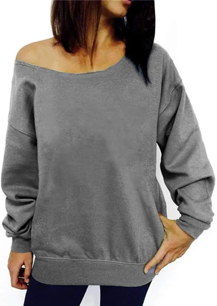Women's Off Shoulder Casual Sweatshirt Pullover Long Sleeve Slouchy Shirt Top Blouse