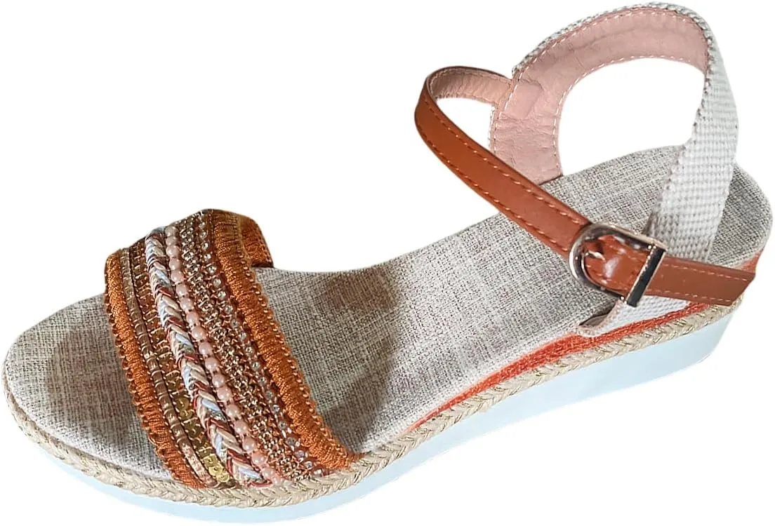 Womens Platform Espadrilles Wedge Sandals, Buckle Ankle Strap Open Toe Boho Outdoor Shoes Summer Dress Sandal Casual Walking Beach