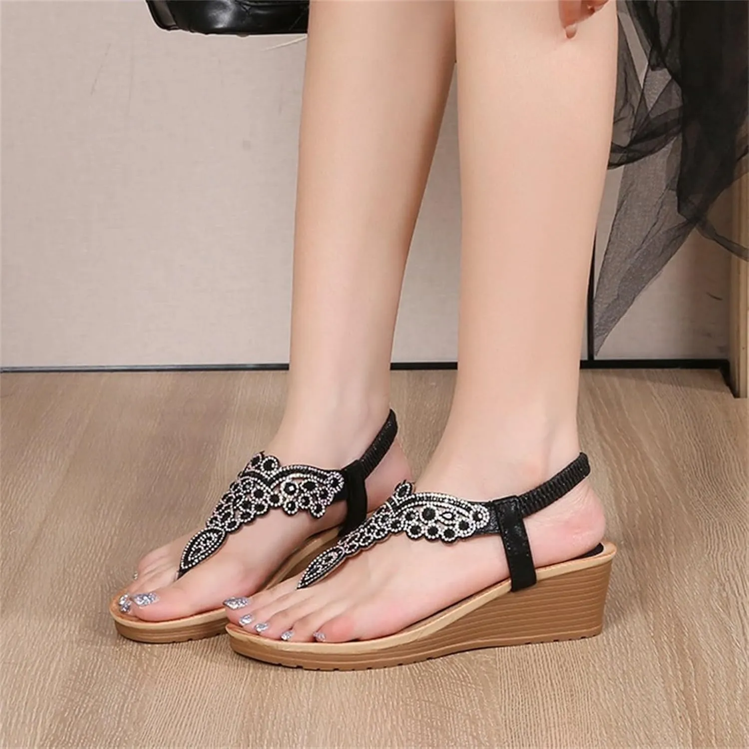Women's Sandals New Summer Comfortable And Fashionable Retro Ethnic Style Lightweight Beach High Heel Sandals for